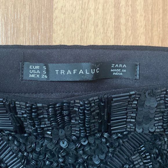 Zara Trafaluc Black Evening Beaded Lined Mini Zip Skirt Women Small - Picture 3 of 7